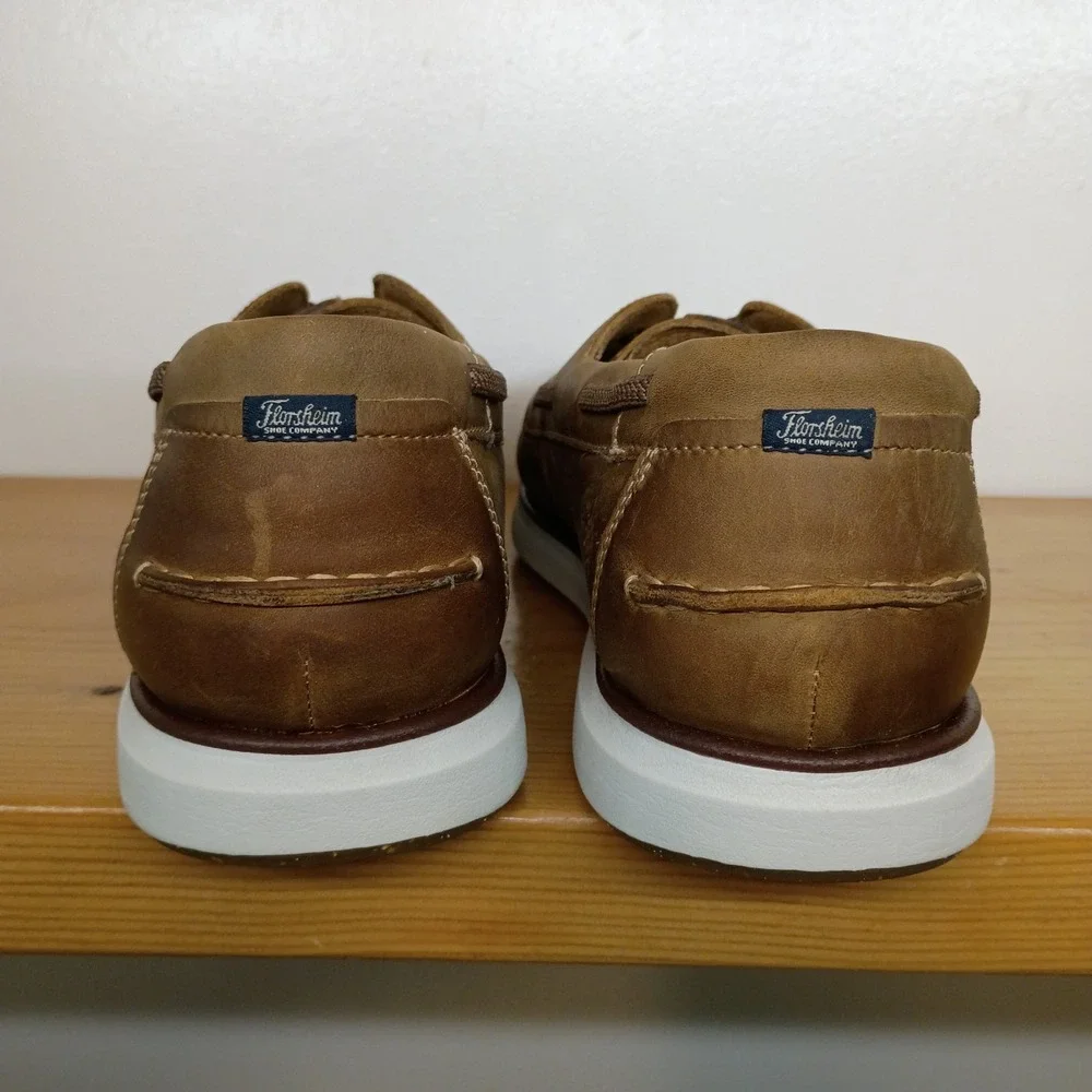 Florsheim Tropics‎ Elastic Lace Moc Toe Boat Cognac Leather Mens 12 M Shoes